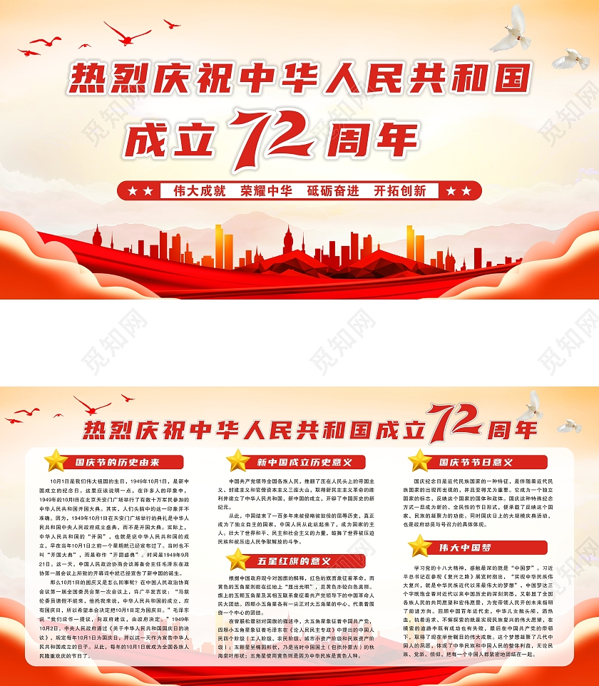 热烈庆祝中华人民共和国成立72周年展板国庆宣传栏