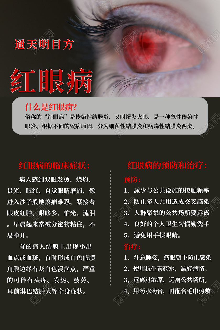 黑色大气眼睛红眼病海报红眼病症状预防海报红眼海报
