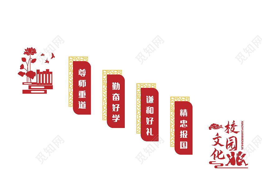 棕色中式大气校园文化走廊文化墙楼梯文化墙