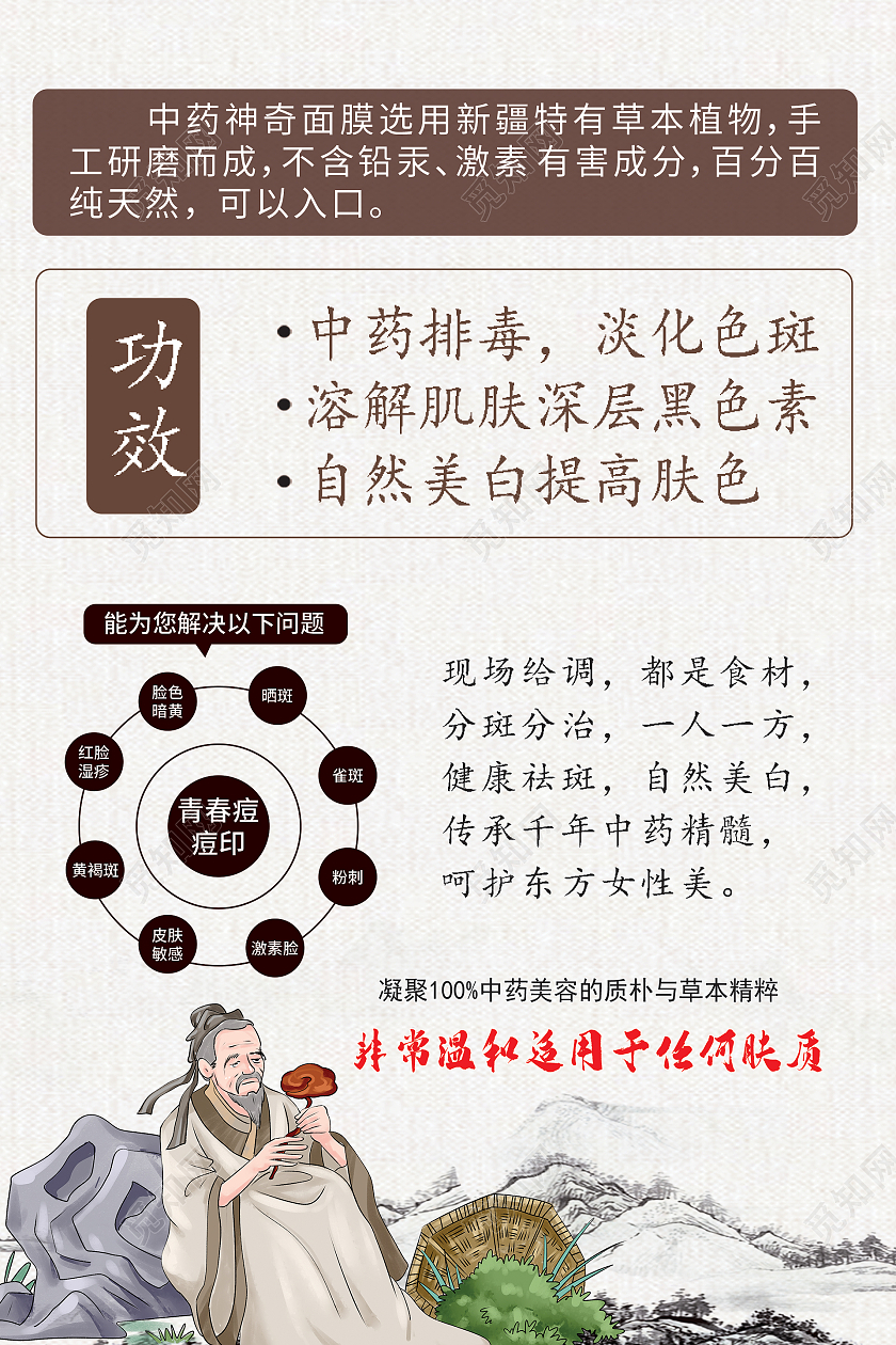 简约大气中药面膜中药面膜宣传海报