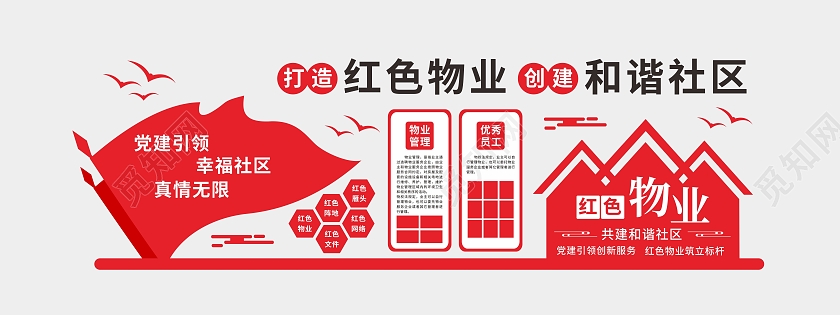 红色旗帜打造红色物业创建和谐社区文化墙红色物业文化墙