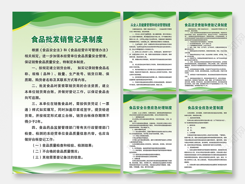 绿色简约大气食品海报酒店饭店餐饮食品制度套图绿色制度