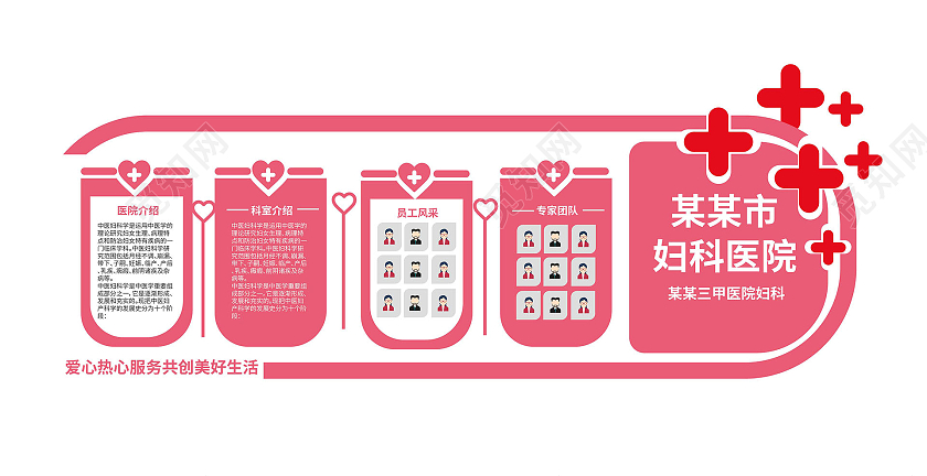 粉红色创意简介妇科医院介绍文化墙设计科室介绍