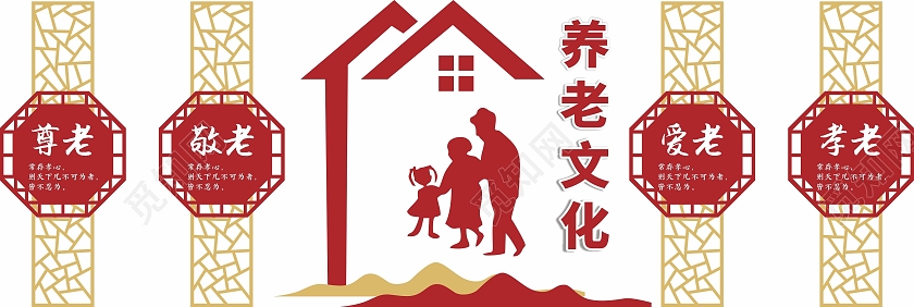 红色简约大气尊老敬老爱老孝养老院文化墙