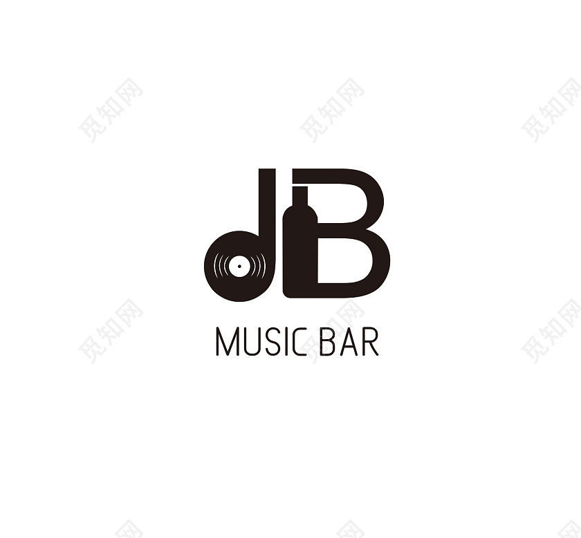 黑色音乐唱片酒瓶字母JB酒吧LOGO酒吧logo