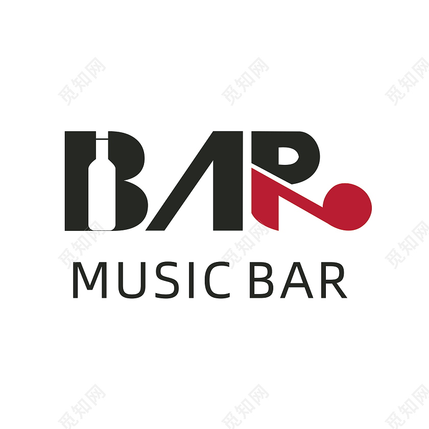 黑红音符音乐酒瓶英文BAR音乐酒吧酒吧logo