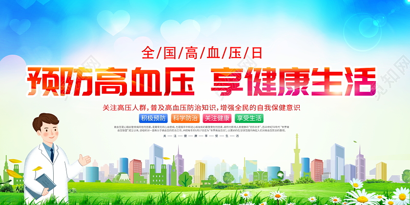 时尚大气预防高血压享健康生活全国高血压日宣传展板