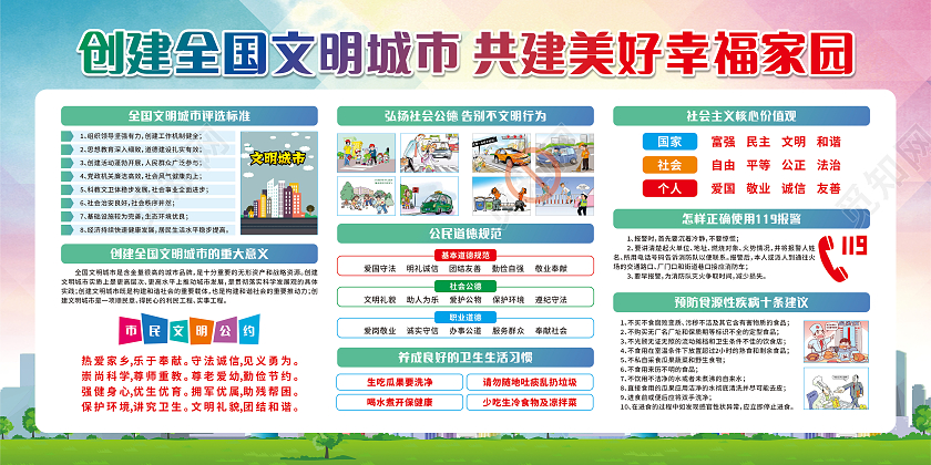蓝色城市城市因你我而文明生活因你我而精彩创文展板文明城市宣传栏