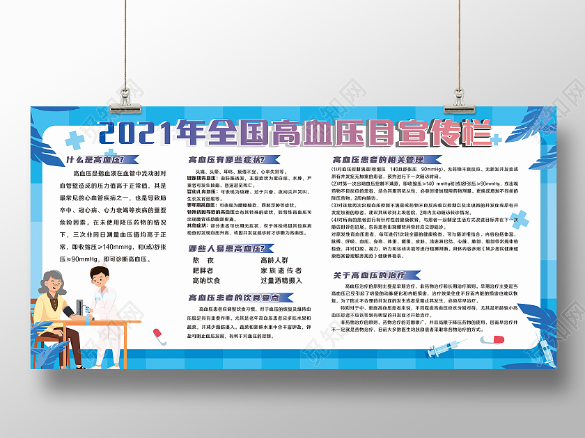 蓝色卡通2021年全国高血压日宣传栏简约