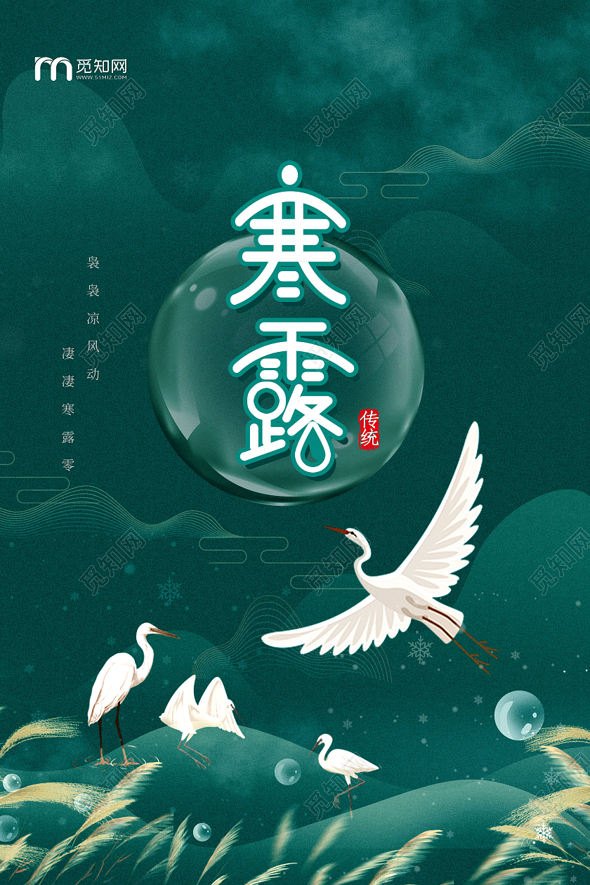 蓝色简约二十四节气寒露节气宣传海报设计