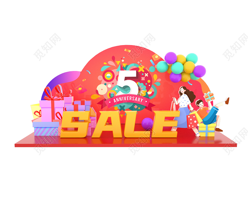 红色喜庆缤纷周年庆典开业商场美陈C4DPSD文件