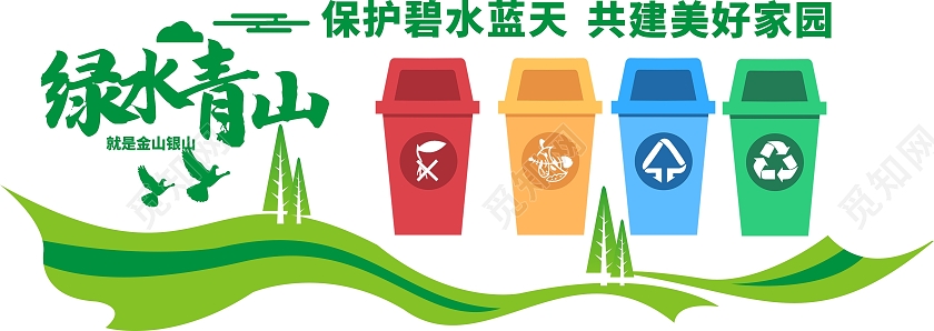 绿色清新自然绿色环保文化墙绿水青山就是金山银山