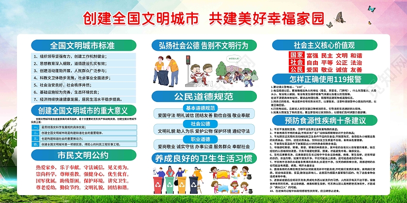 渐变城市因你我而闻名生活因你我而精彩宣传栏文明城市宣传栏