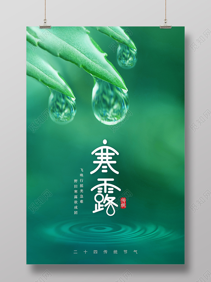 绿色简约二十四节气寒露节气宣传海报设计