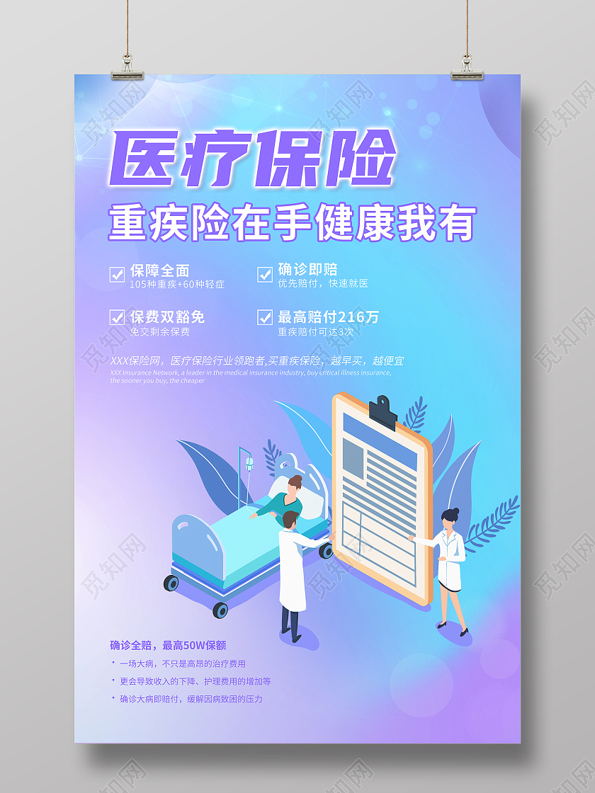 蓝紫渐变医疗保险医疗健康宣传海报
