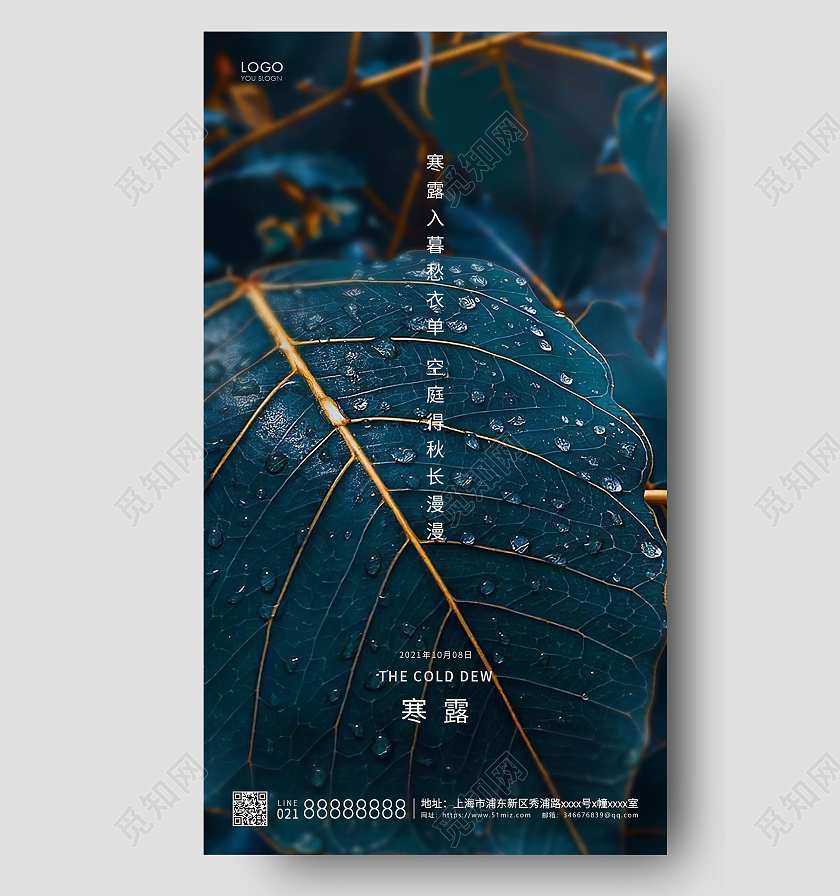 绿色简约二十四节气寒露节气宣传ui手机海报