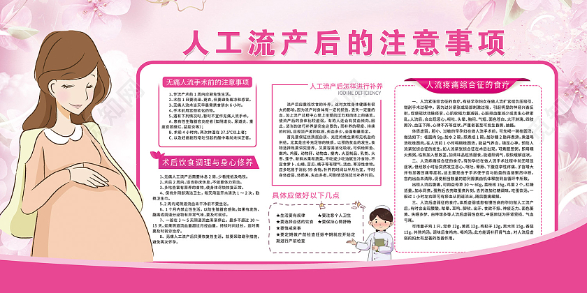 粉色简约风人工流产后的注意事项展板