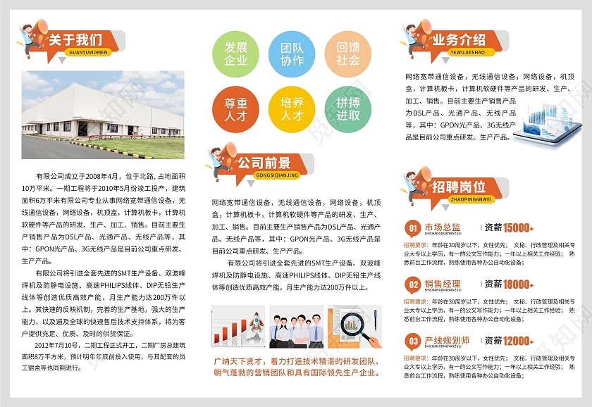 橙色小清新卡通校园招聘三折页企业招聘折页诚聘精英兼职招聘