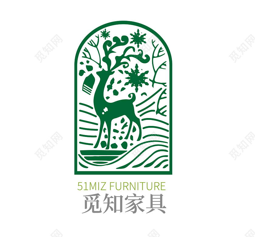 绿色卡通几何风觅知家具LOGO家具logo