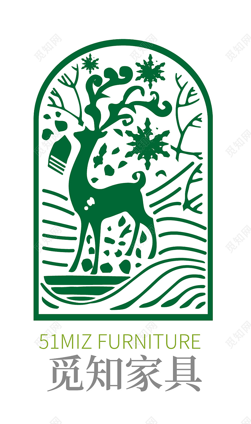 绿色卡通几何风觅知家具LOGO家具logo