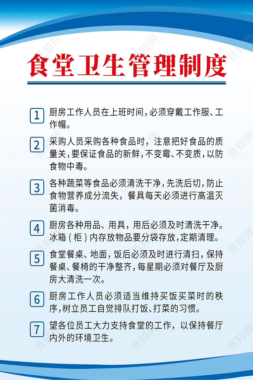 蓝色简约食堂卫生管理制度厨房制度海报