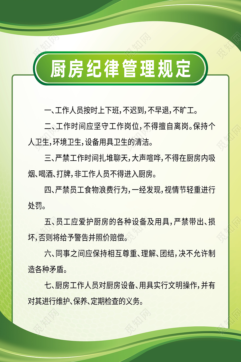绿色简约厨房纪律管理规定厨房制度海报