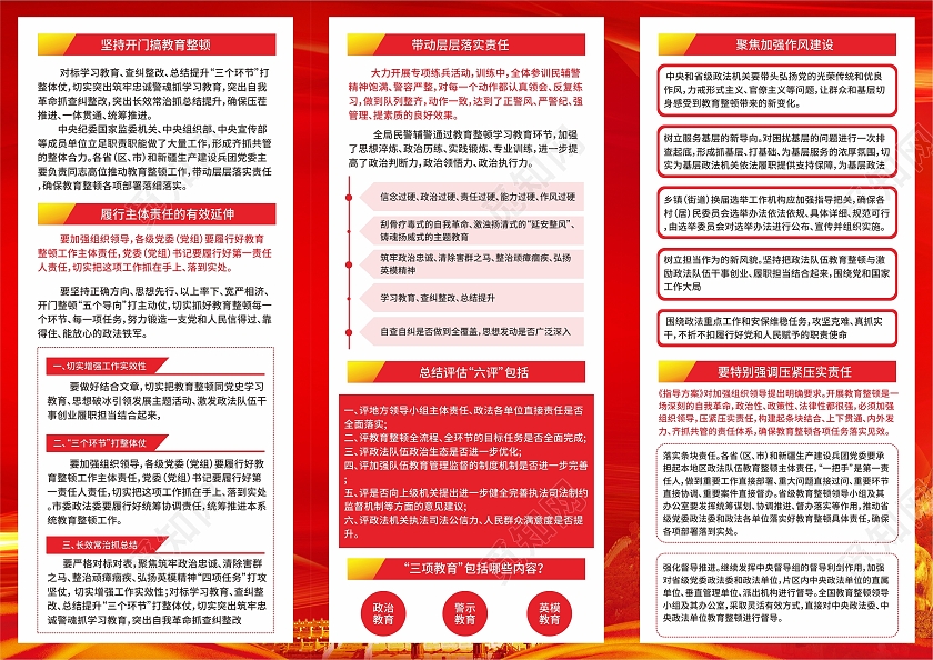 红色简约第二批政法队伍教育整顿宣传单折页