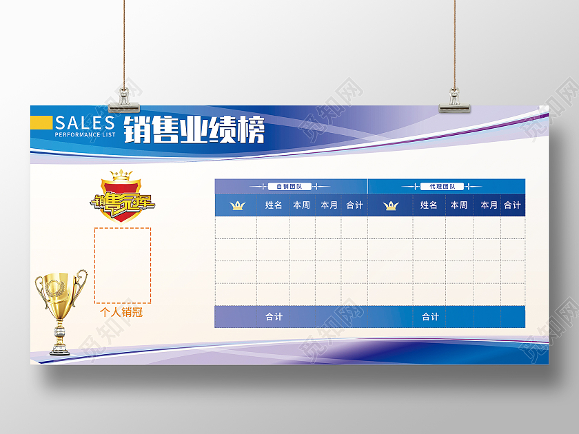 蓝色简约销售之星业绩榜展板背景销售之星展板
