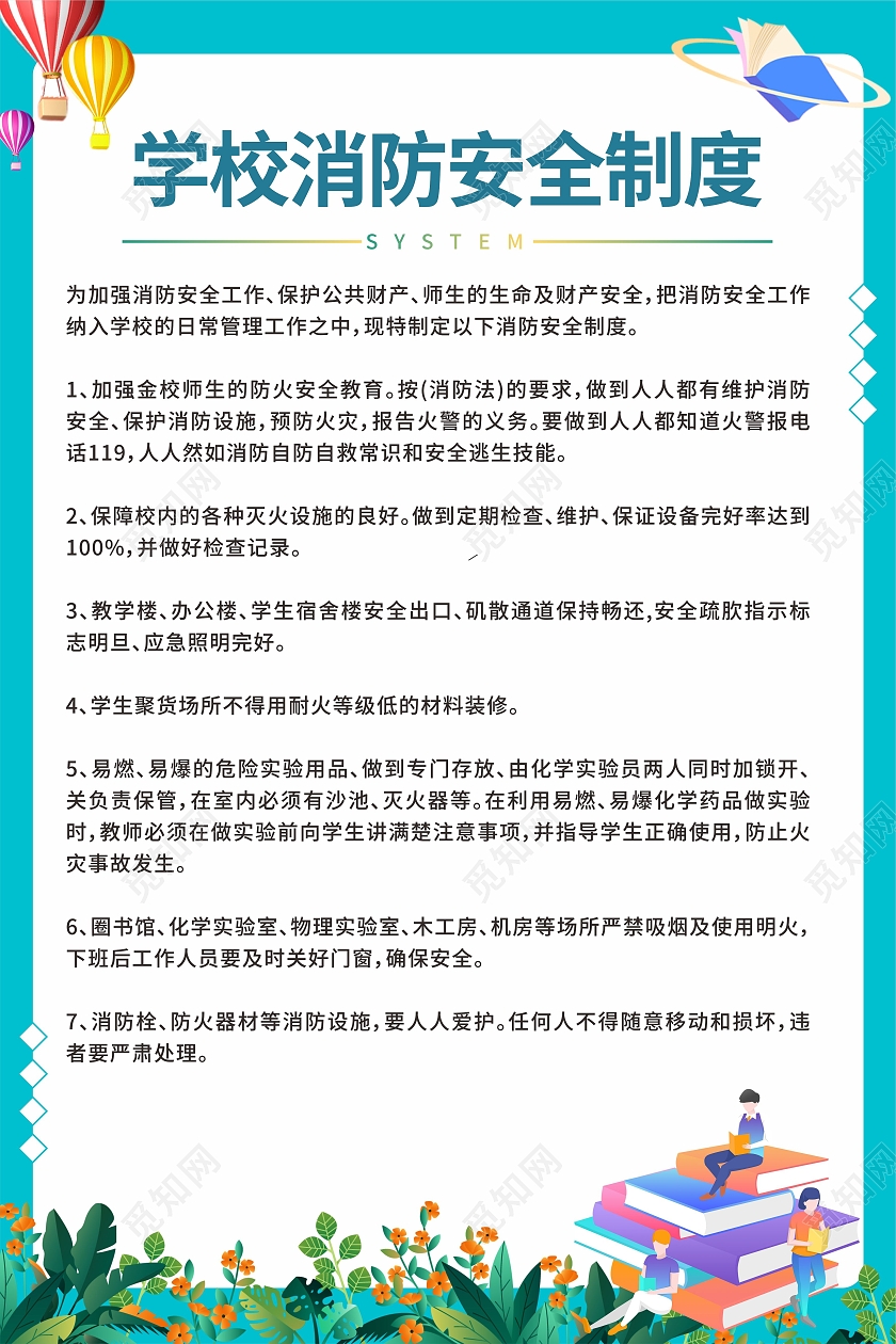绿色卡通简约学校制度宣传海报展板学校制度牌