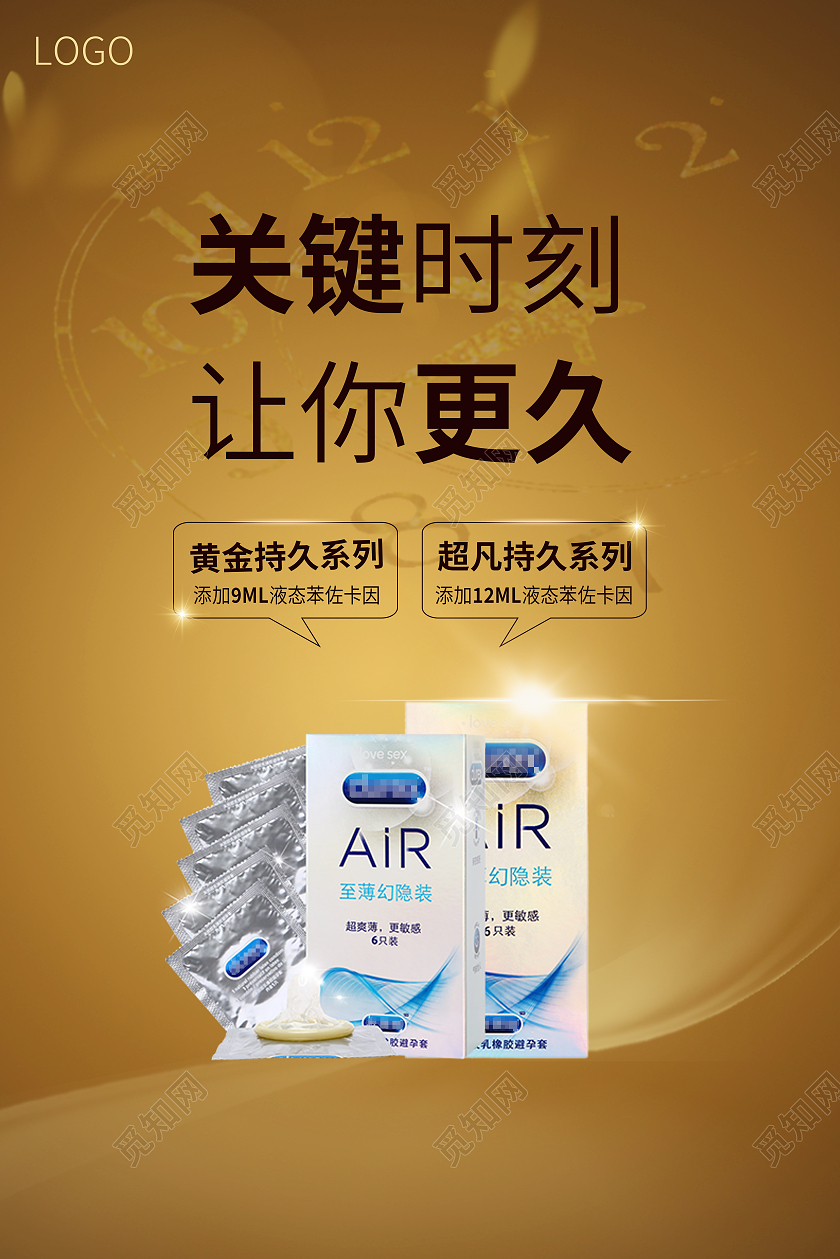 金褐色简约关键时刻让你更久避孕套海报