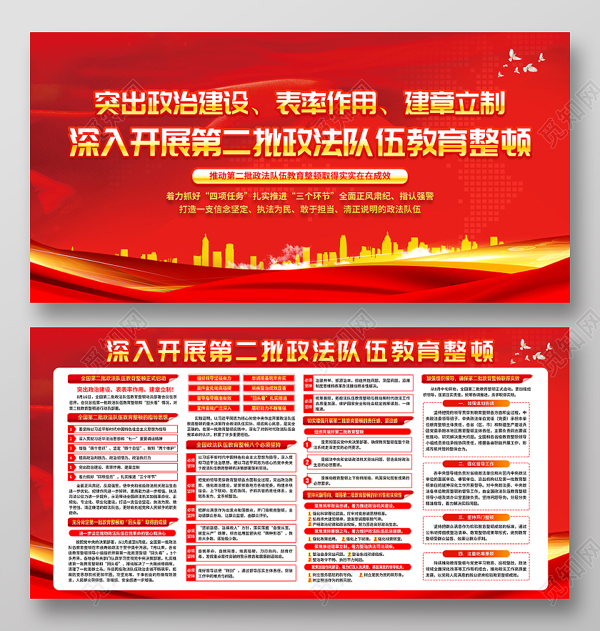 红色风格第二批政法队伍教育整顿宣传栏