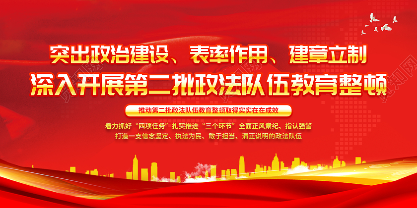 红色风格第二批政法队伍教育整顿宣传栏