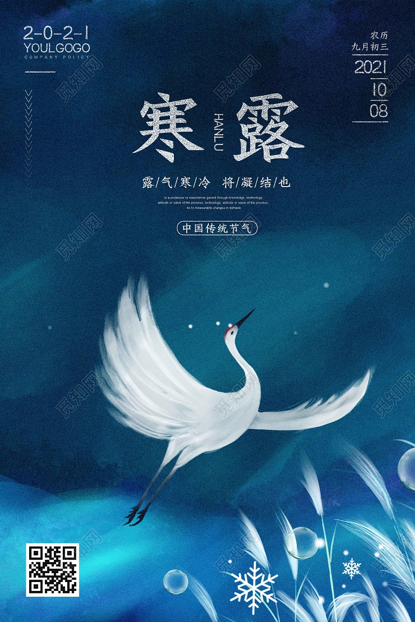 蓝色纹理时尚大气简约寒露宣传海报