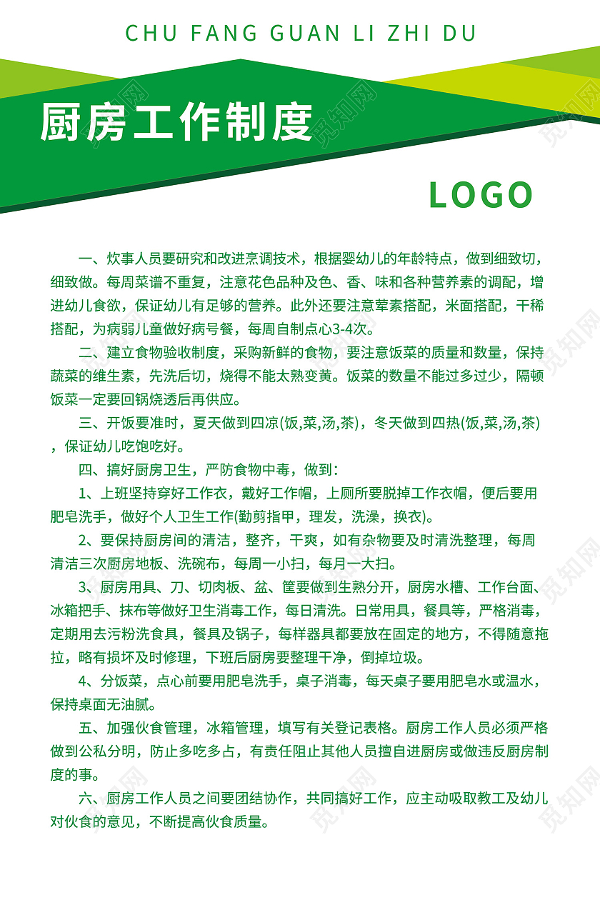 绿色简约风厨房工作制度条款海报厨房制度