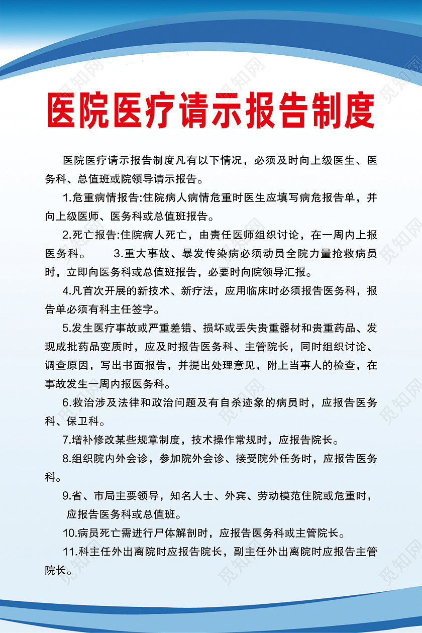 蓝色简约医院医疗请示报告制度医院制度海报