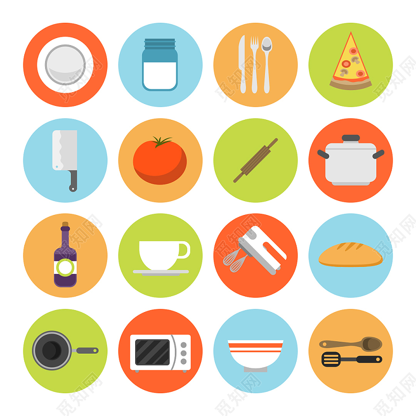 多色卡通厨房标识扁平化餐饮标识