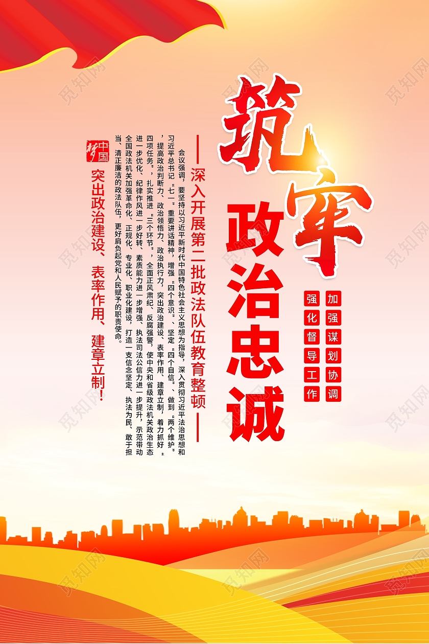 时尚大气深入开展全国第二批政法队伍教育整顿宣传展板套图