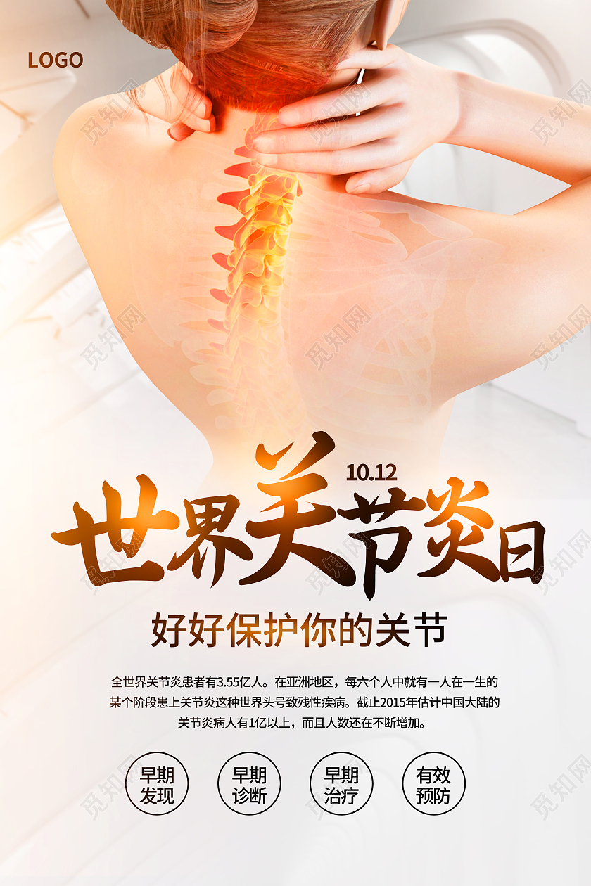 黄色简约请保护好关节世界关节炎日海报