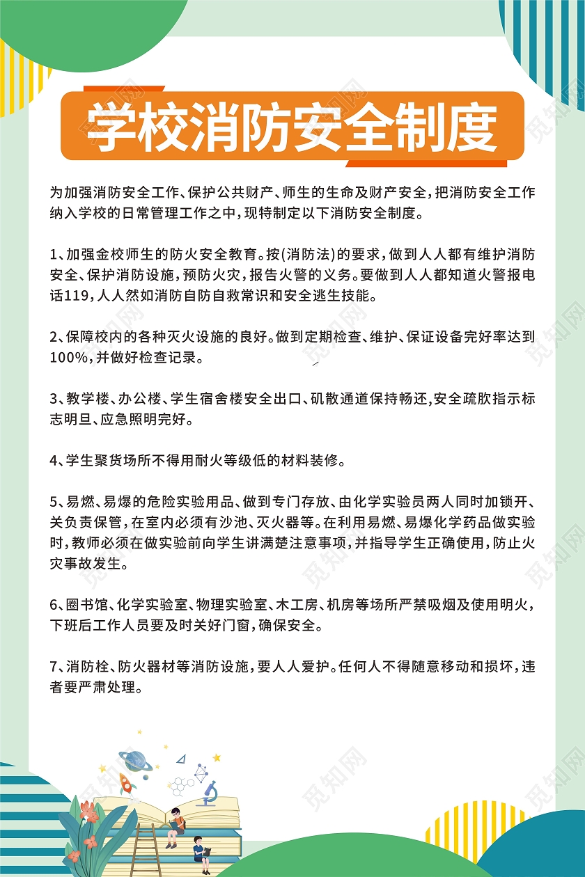 绿色清晰卡通简约学校制度宣传海报展板学校制度牌