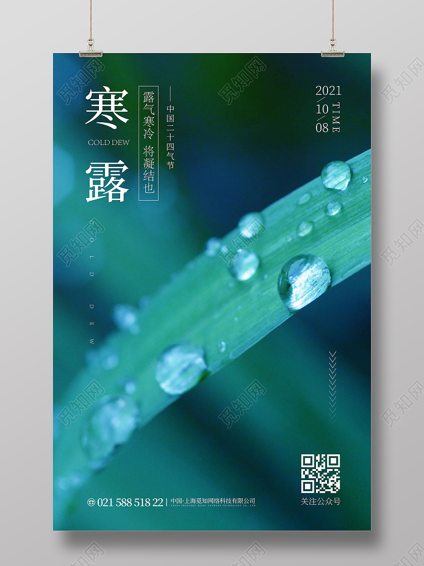 绿色时尚大气简约寒露宣传广告海报寒露