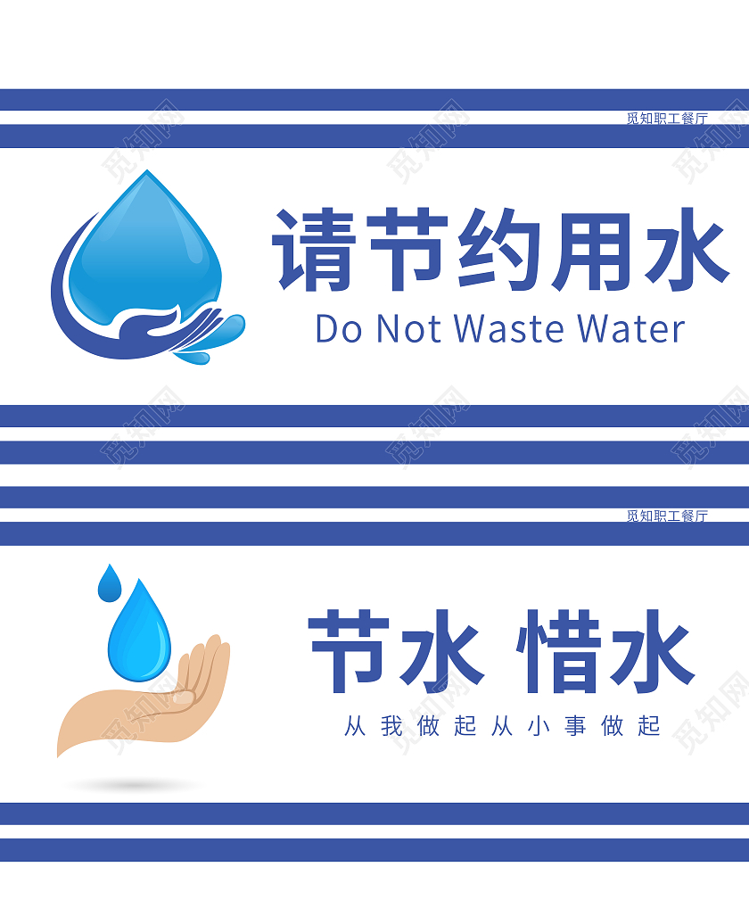 蓝色简约请节约用水温馨提示厨房标识宣传门牌标识