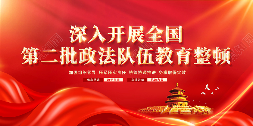 红色创意深入开展全国第二批政法队伍教育整顿展板