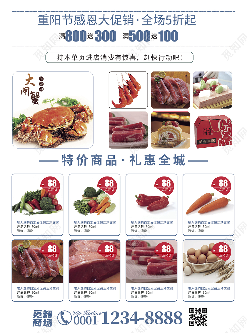 蓝色插画中国风重阳节敬老爱老重阳节促销活动宣传单重阳节宣传