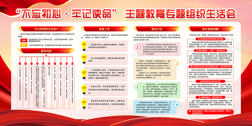 红色简约主题教育专题组织生活会宣传栏