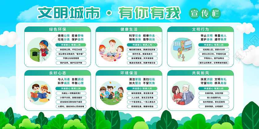绿色清新简约文明城市有你有我宣传栏文明城市宣传栏
