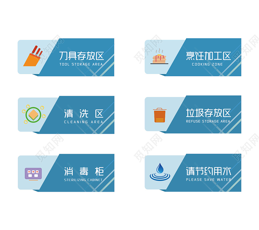 蓝色简约厨房区域标识厨房区域标识标牌设计标识厨房标识