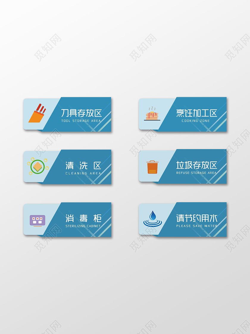 蓝色简约厨房区域标识厨房区域标识标牌设计标识厨房标识
