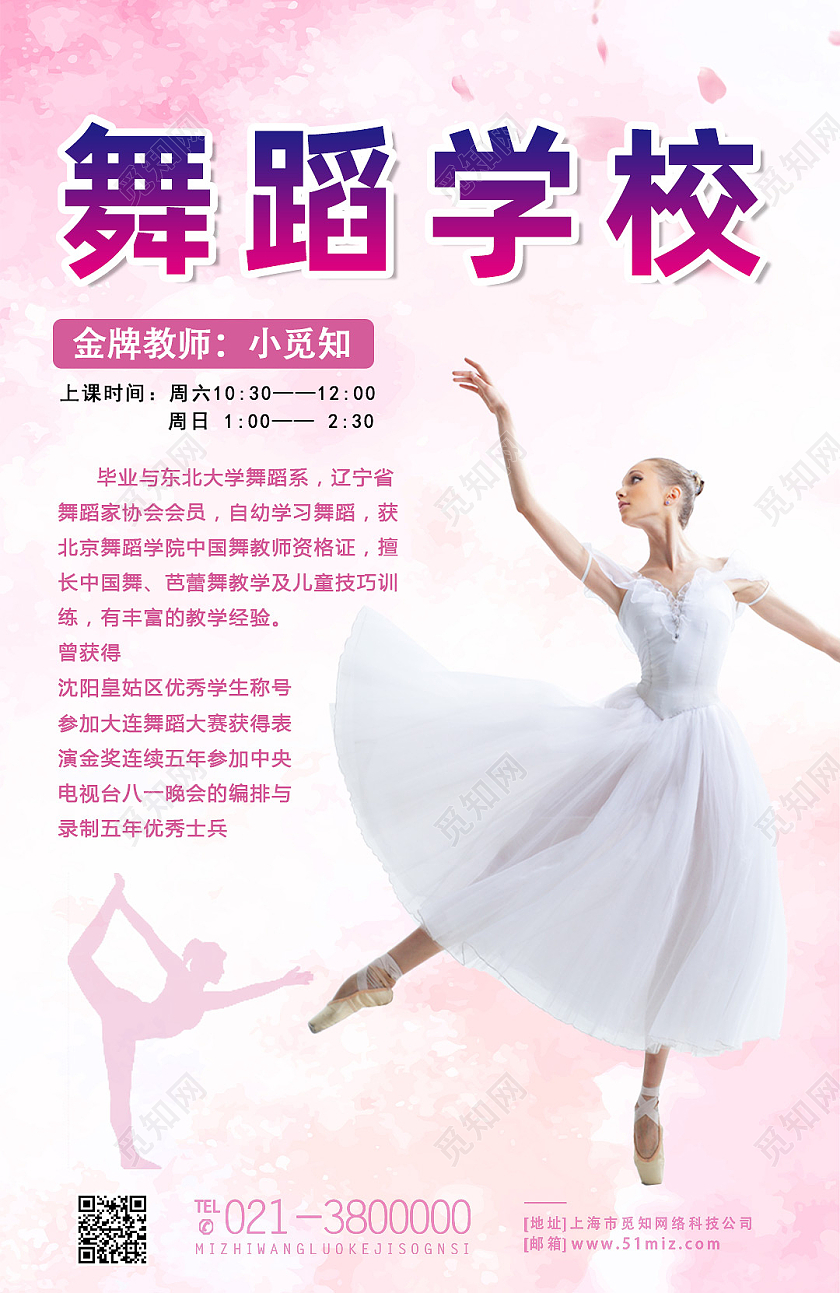 粉色简约教师简介舞蹈学校舞蹈老师海报教师简介海报