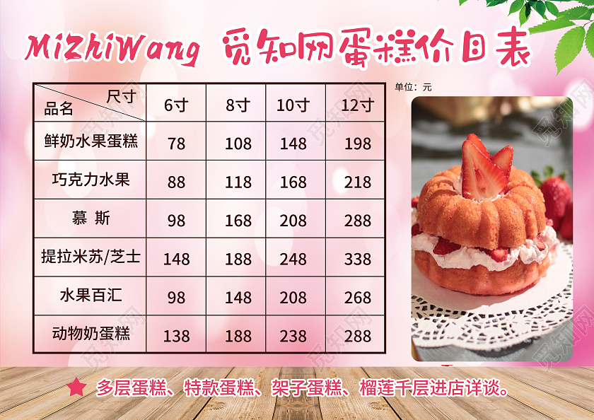 粉色简约清新面包蛋糕价目表菜单背景蛋糕价格表