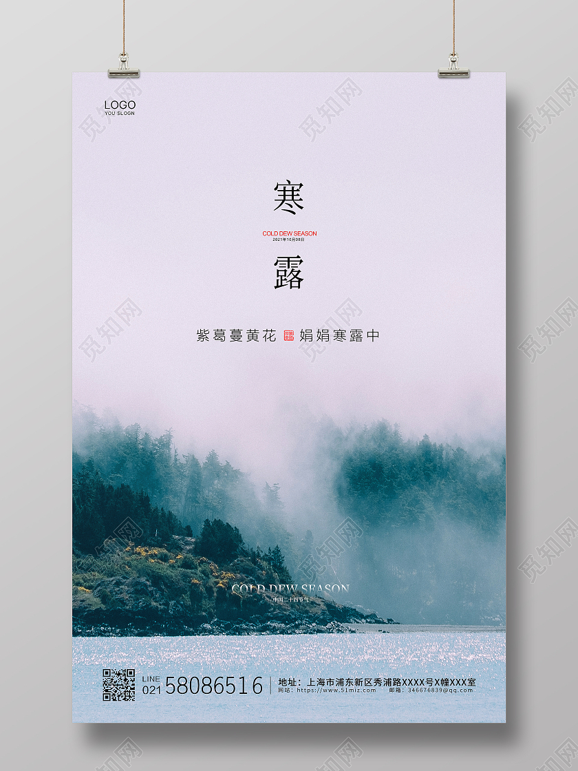 白色简约大气实拍二十四节气寒露节气宣传海报